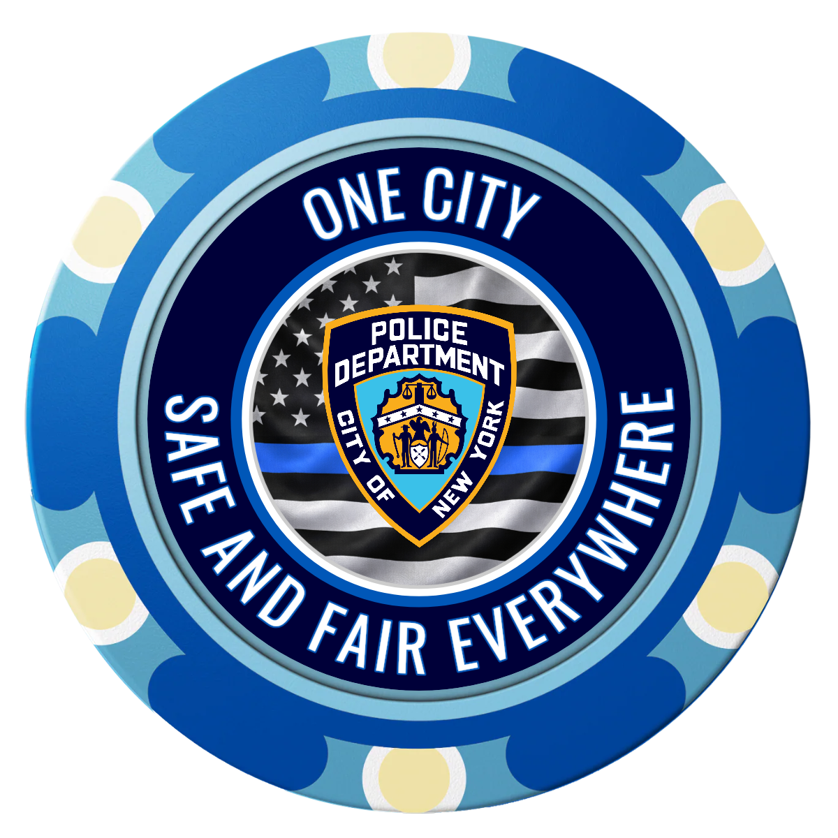 NYPD Safe and Fair Clay Poker Chips - Blue / Monte Carlo / 40mm - Back