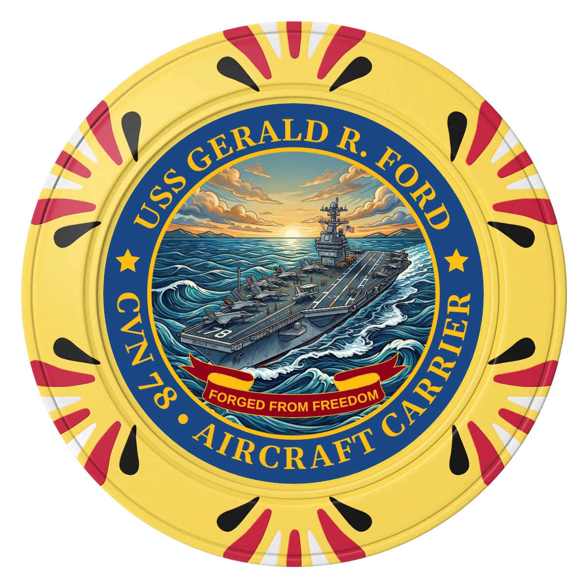 Navy USS Gerald Ford Clay Poker Chips - Yellow / Macau / 40mm - Front