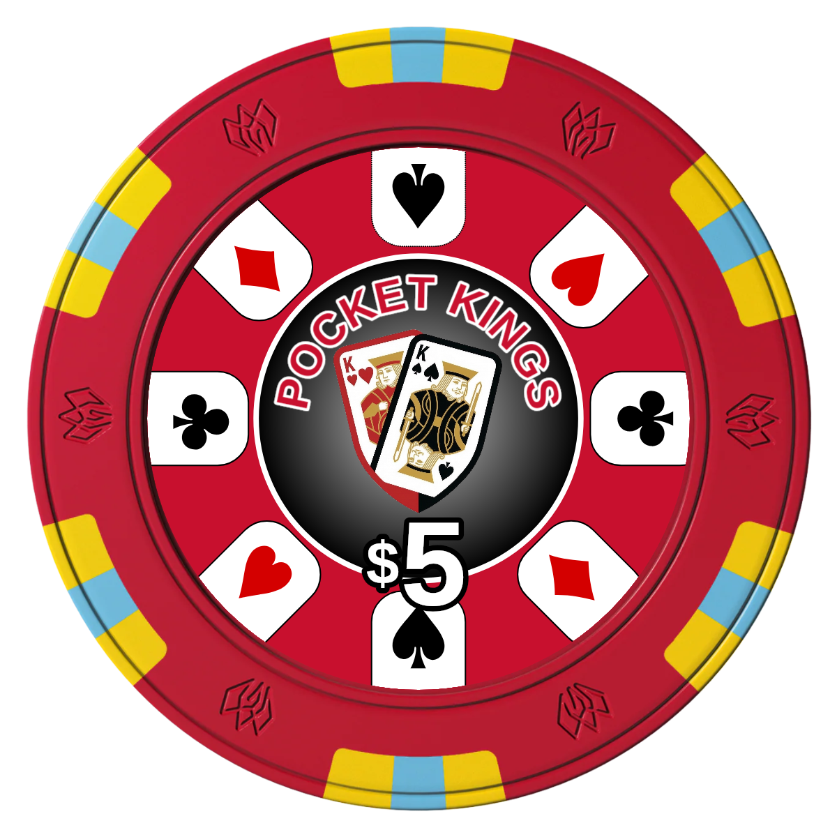 Pocket Kings Clay Poker Chips - Red / 6 Spot Gem / 40mm - Front