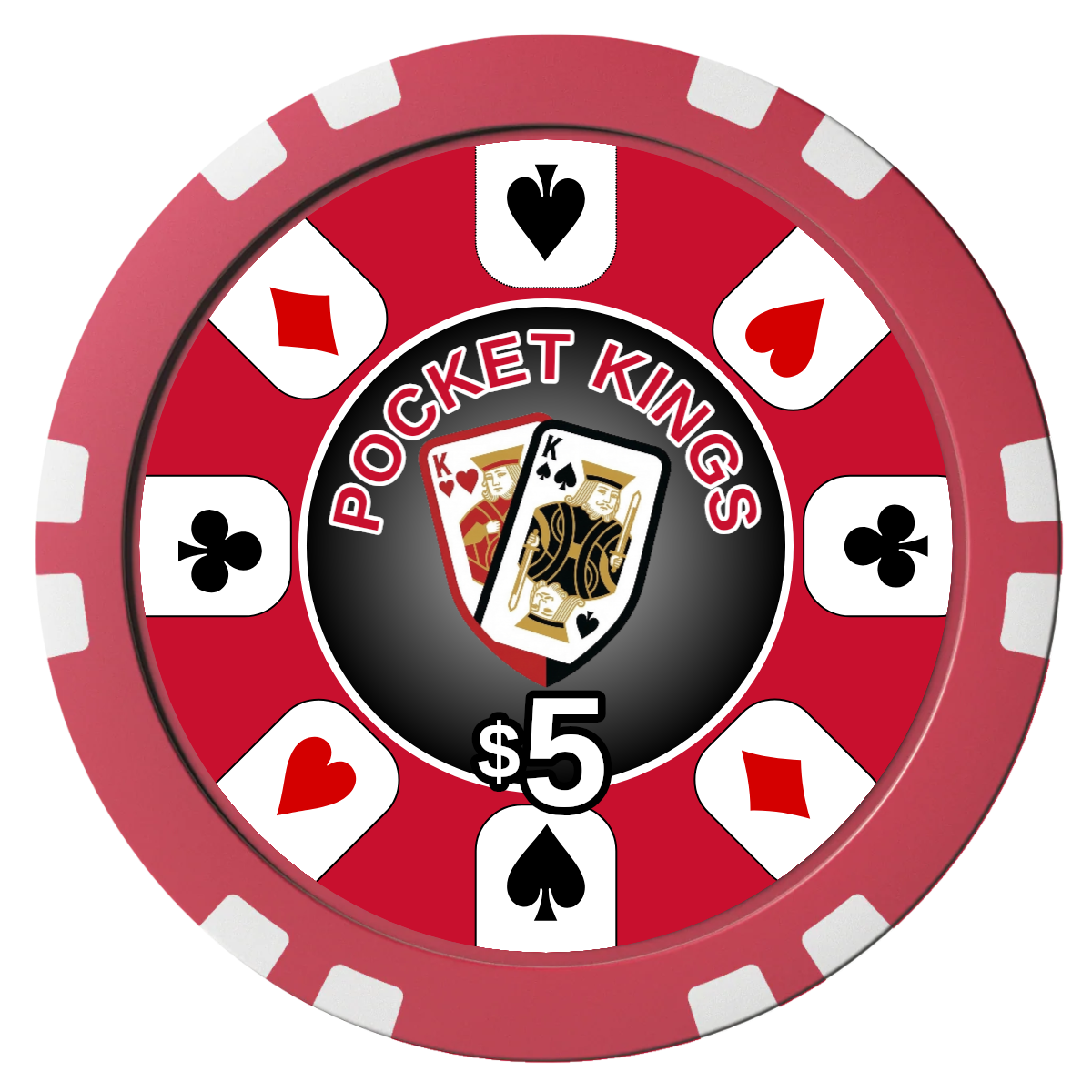 Pocket Kings Composite Poker Chips - Red / Double Stripe - Front