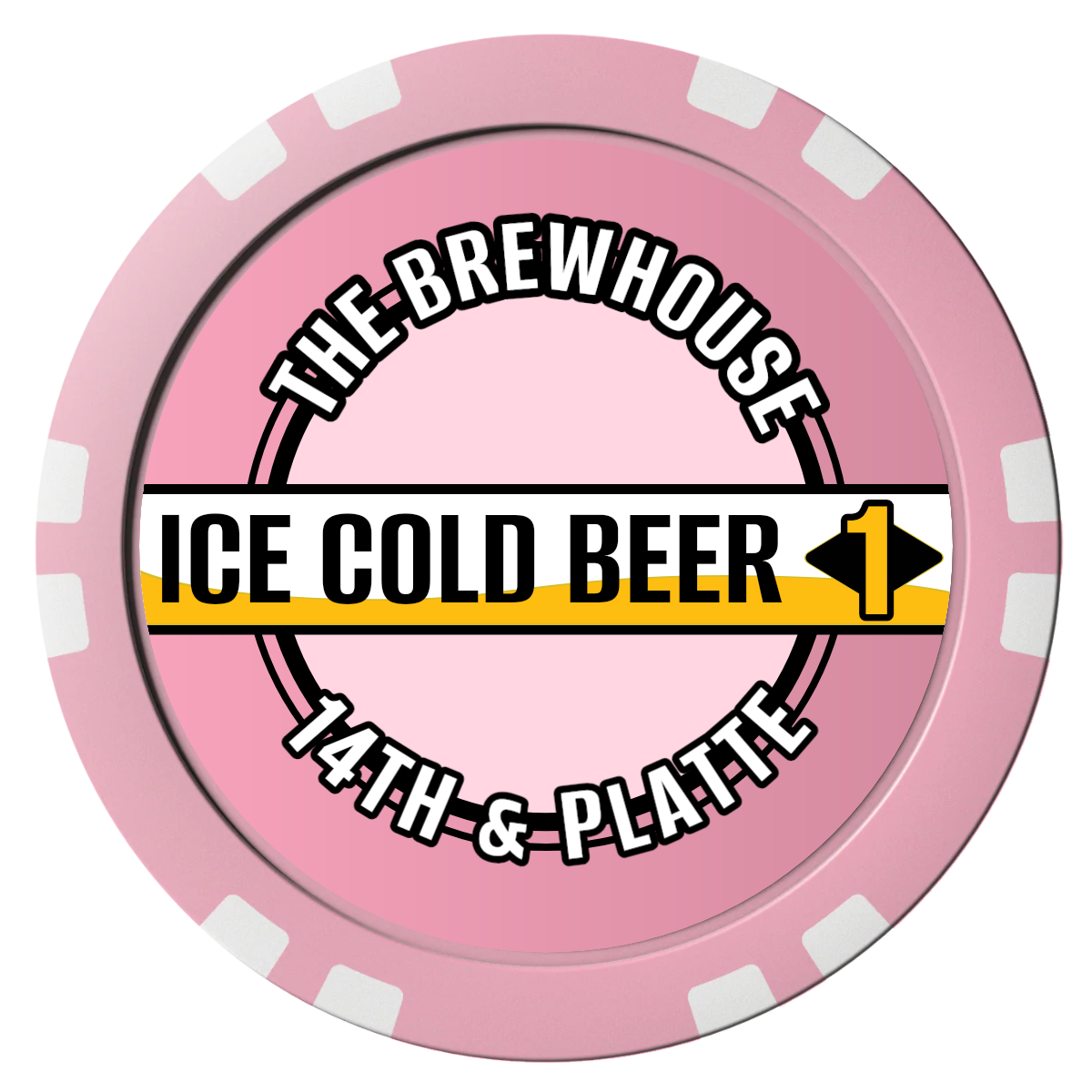 Ice Cold Beer Drink Token Composite Poker Chips - Pink / Double Stripe - Front