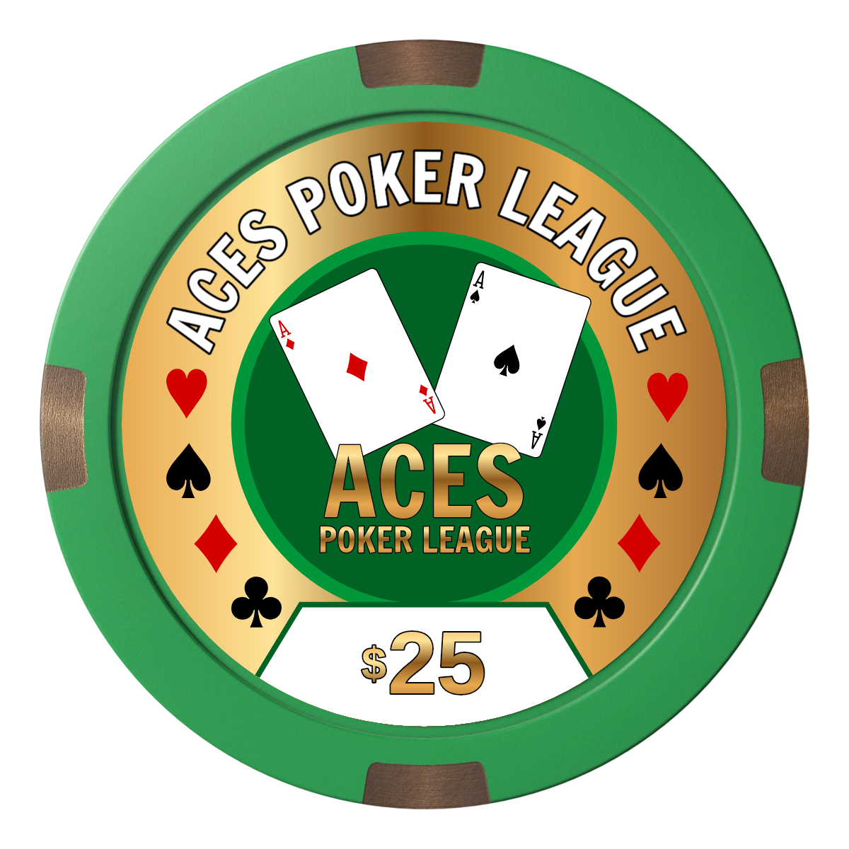 Aces Poker League Composite & Metal Hybrid Poker Chips - Green - Front