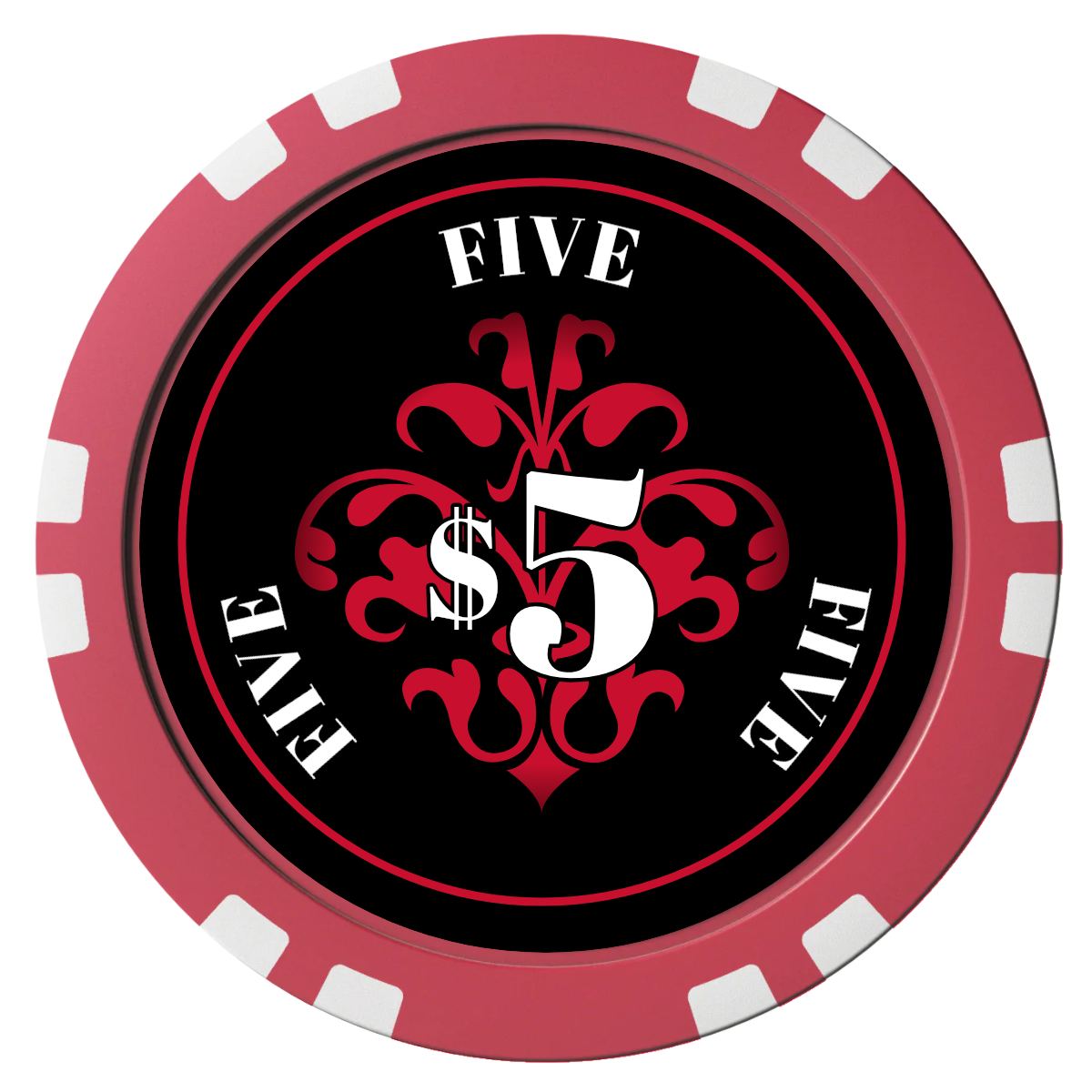Gothic Revival Composite Poker Chips - Red / Double Stripe - Front