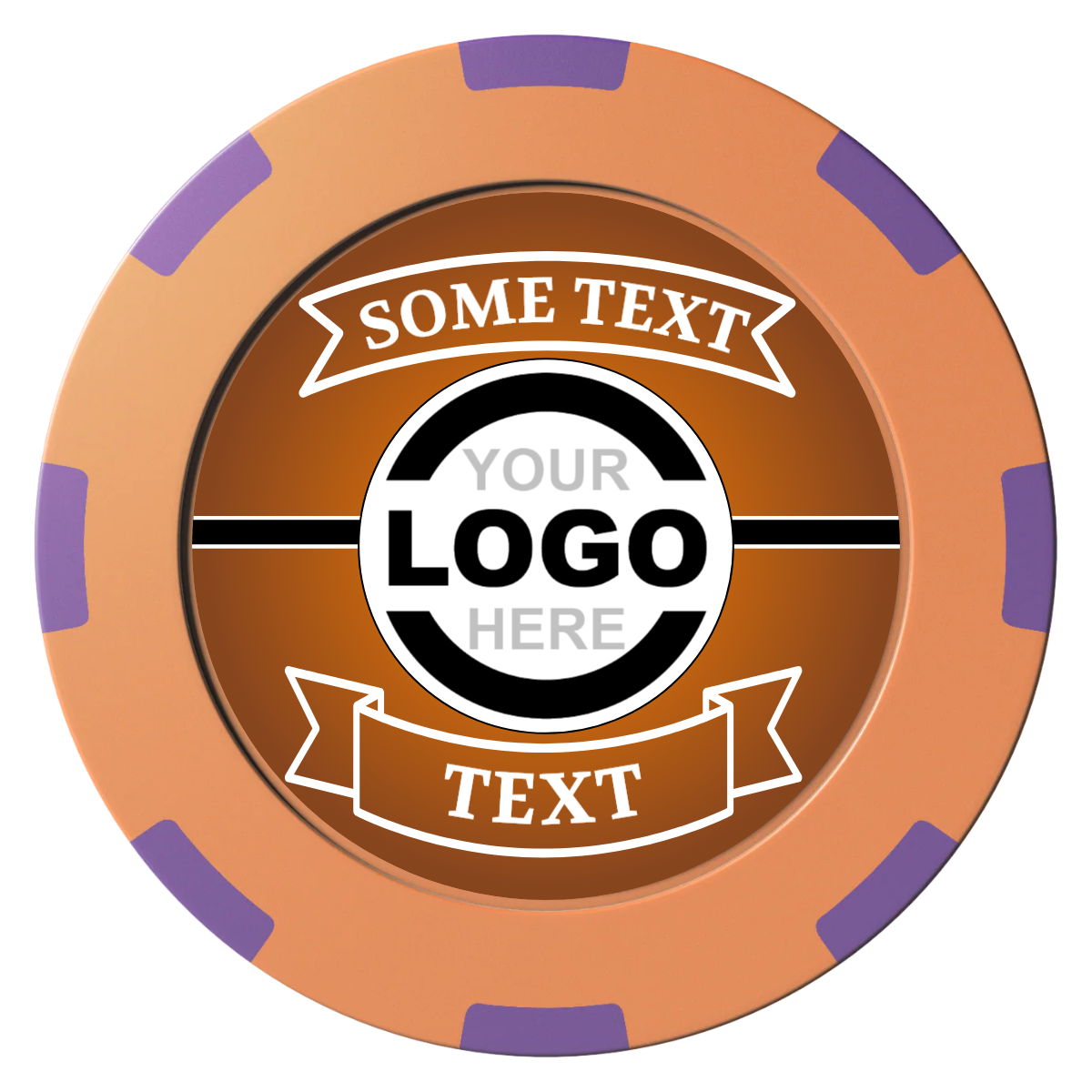 Double Banner Clay Poker Chips - Orange / 8 Spot (2 Tone) / 40mm - Front