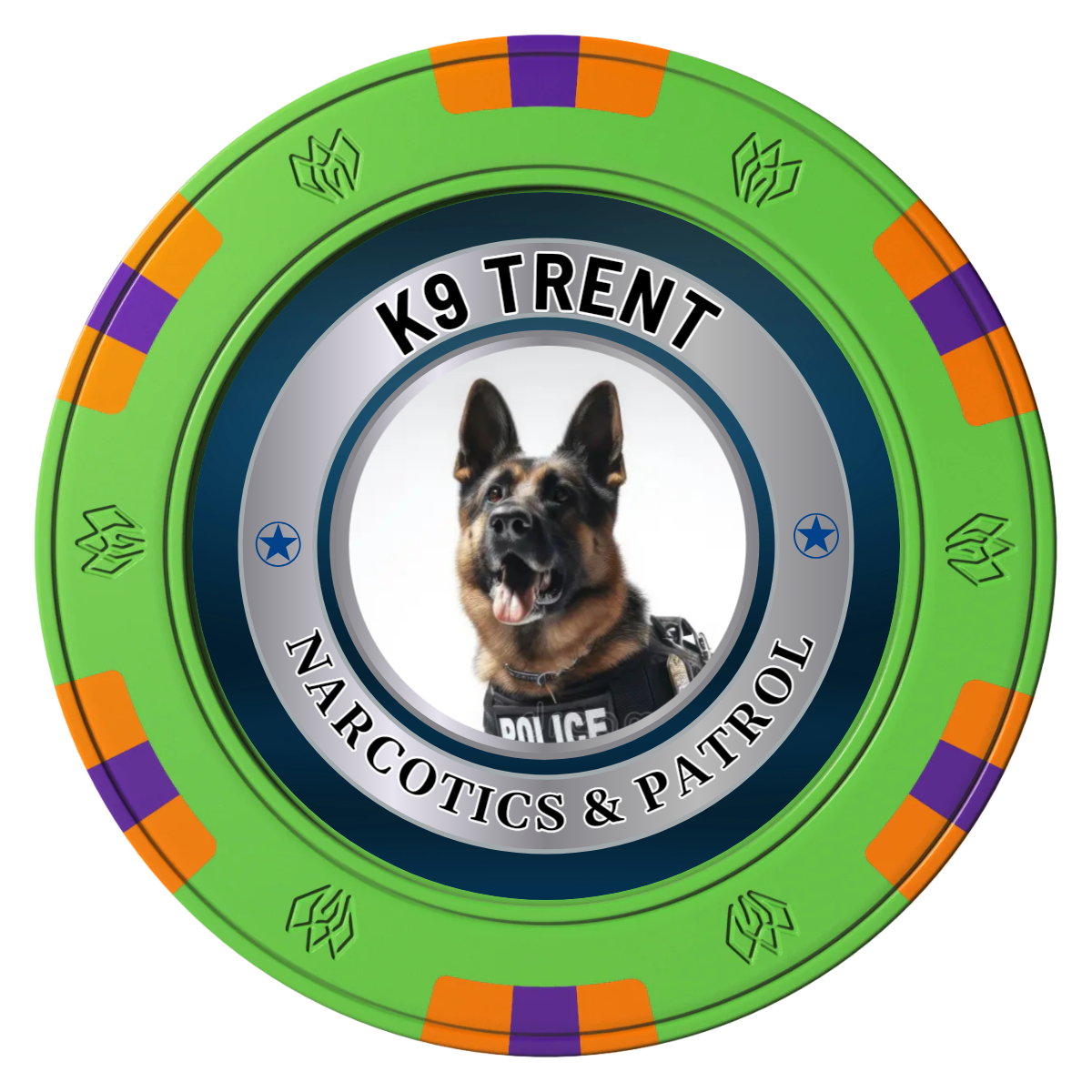 K-9 Trent Clay Poker Chips - Green / 6 Spot Gem / 43mm - Front