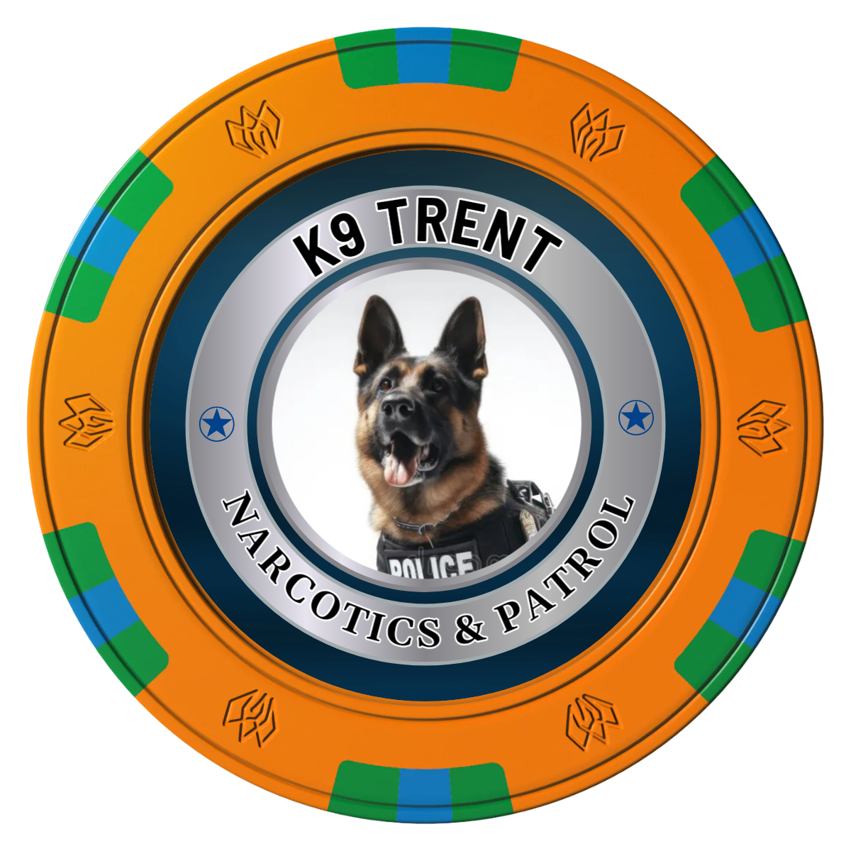 K-9 Trent Clay Poker Chips - Orange / 6 Spot Gem / 40mm - Front