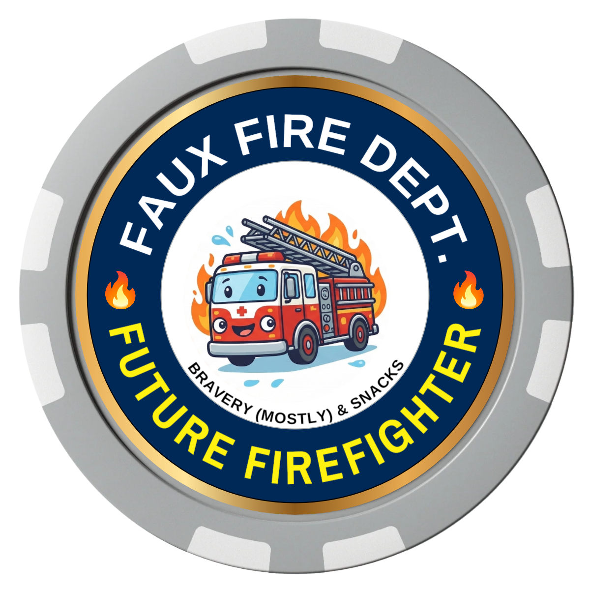 Future Firefighter Composite Poker Chips - Gray / 8 Stripe - Front