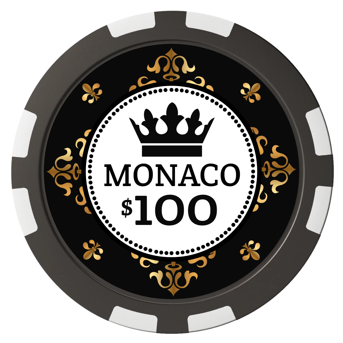 Monaco #001 Composite Poker Chips - Black / 8 Stripe - Front