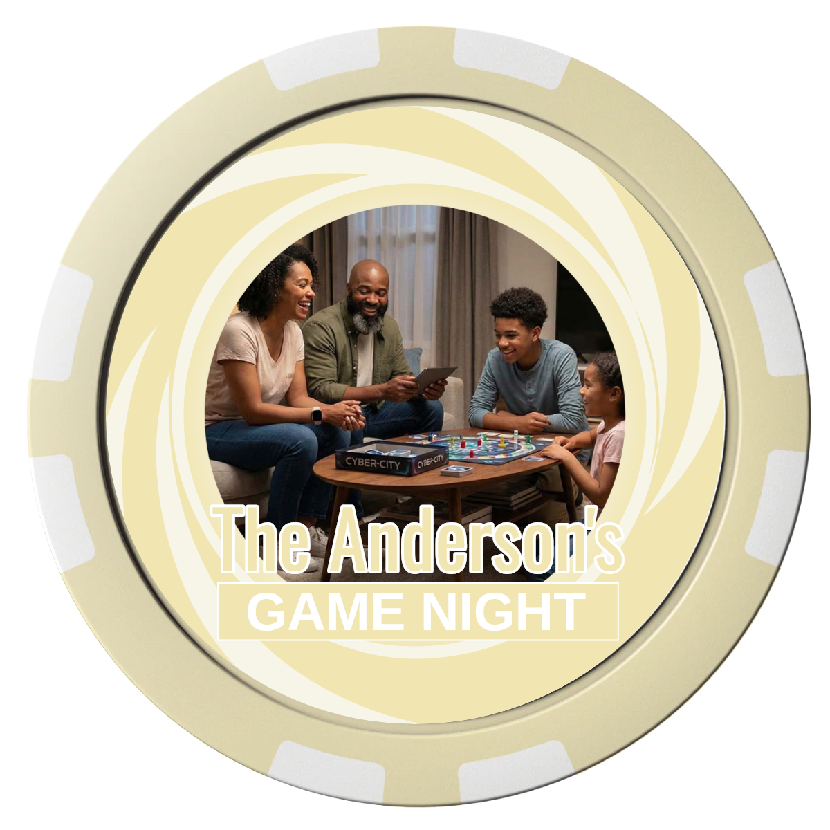 Anderson's Game Night Composite Poker Chips - Ivory / 8 Stripe - Front