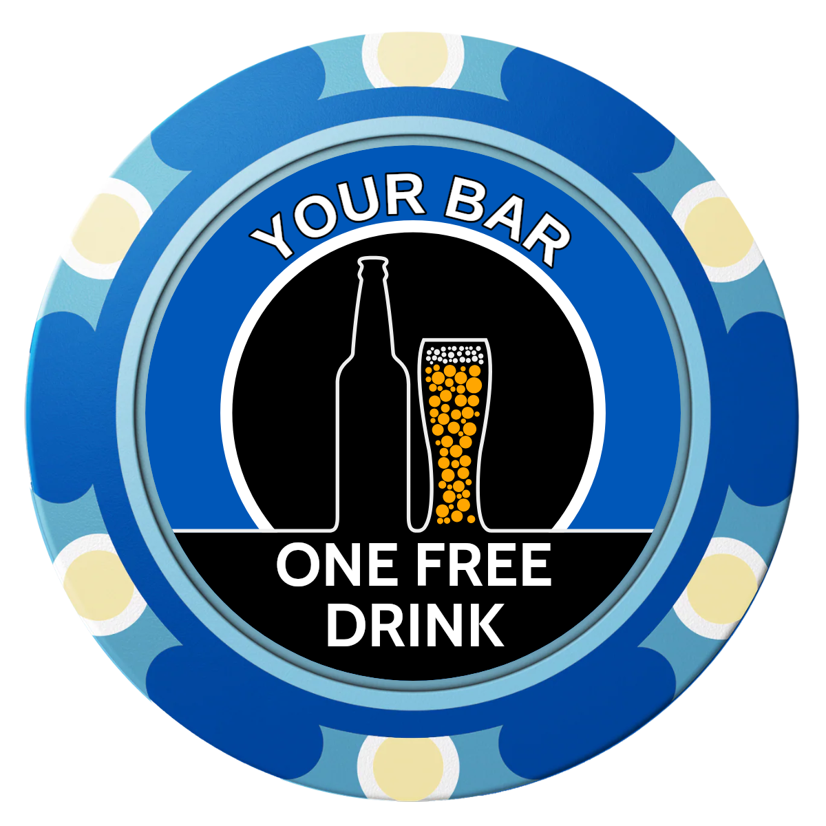 Beer and Glass Clay Poker Chips - Blue / Monte Carlo / 40mm - Front