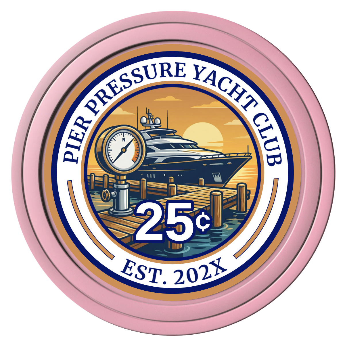 Anchor Down Card Room Composite Poker Chips - Pink / Solid - Front