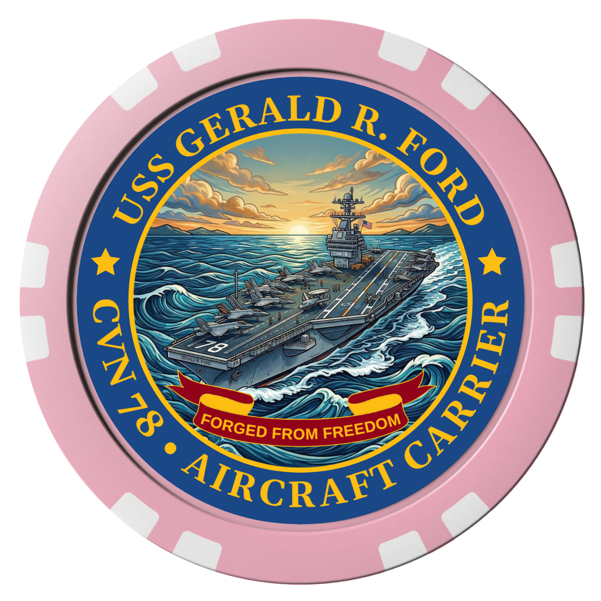 Navy USS Gerald Ford Composite Poker Chips - Pink / Double Stripe - Front