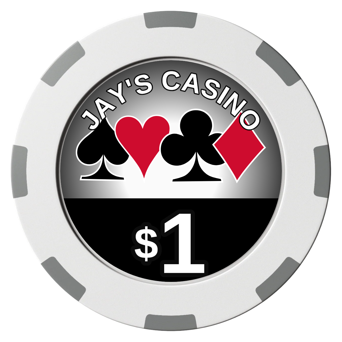 Jay's Casino Clay Poker Chips - White / 8 Spot (2 Tone) / 40mm - Front