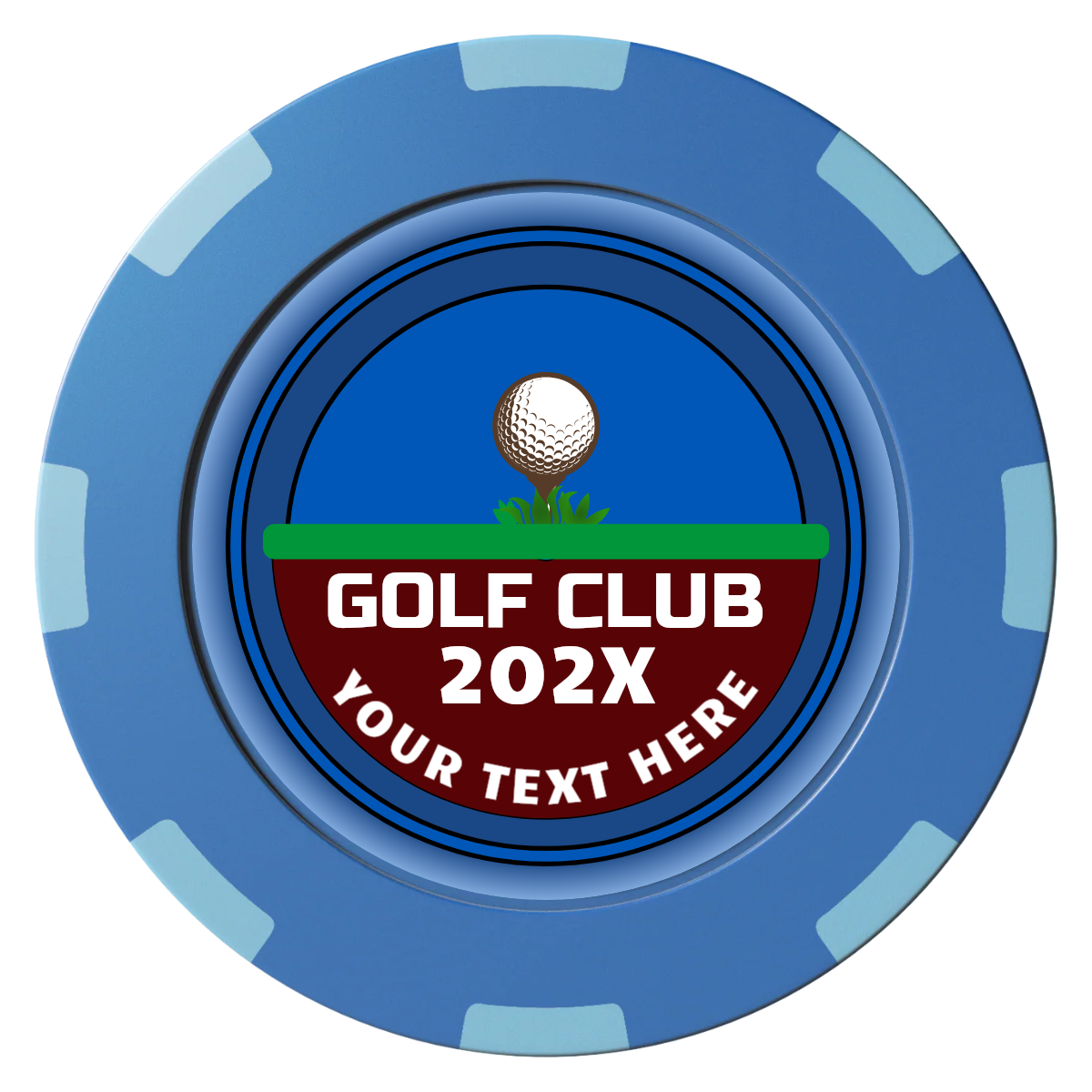 Teed Up Clay Poker Chips - Blue / 8 Spot (2 Tone) / 40mm - Front