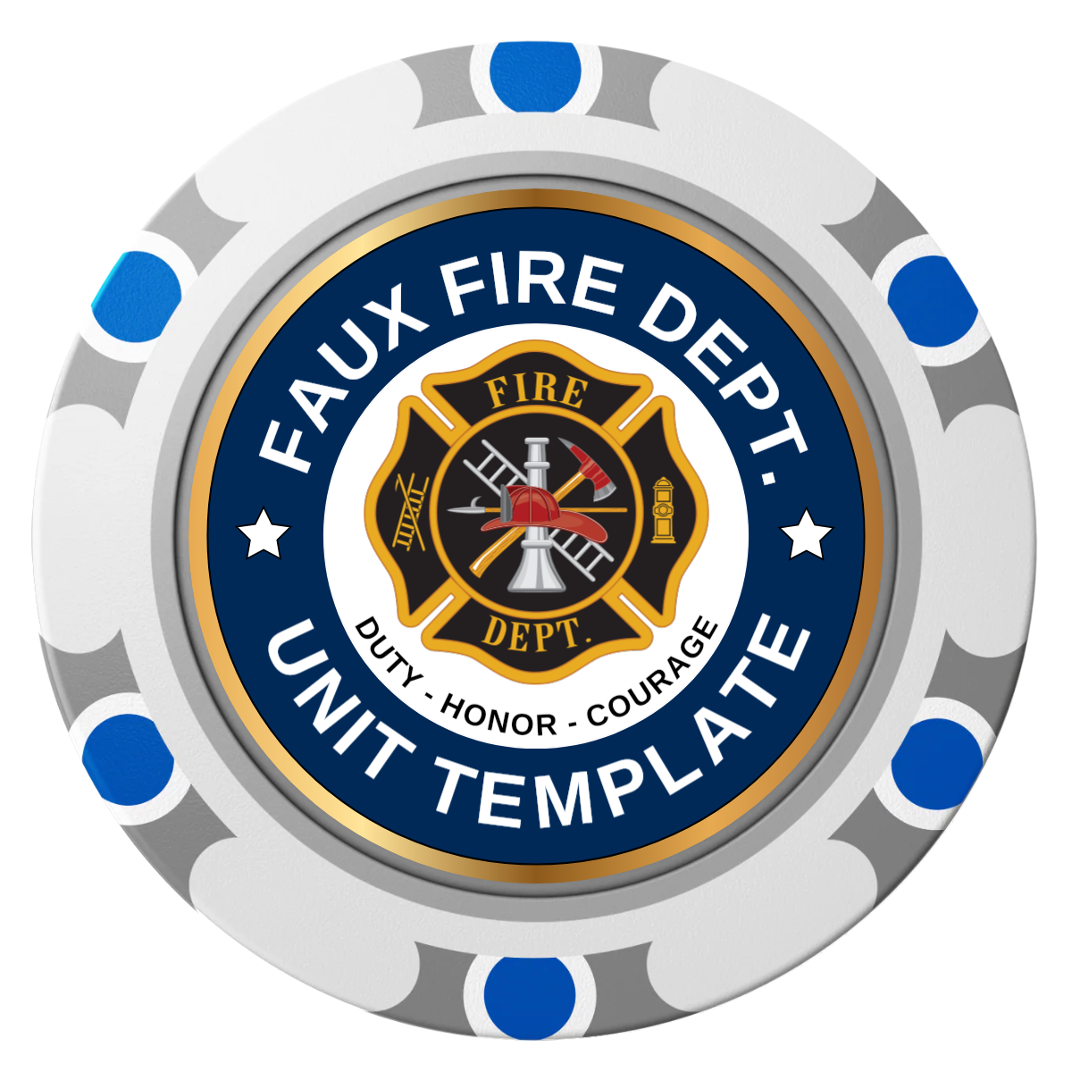 Faux Fire Dept. #01 Clay Poker Chips - White / Monte Carlo / 40mm - Front