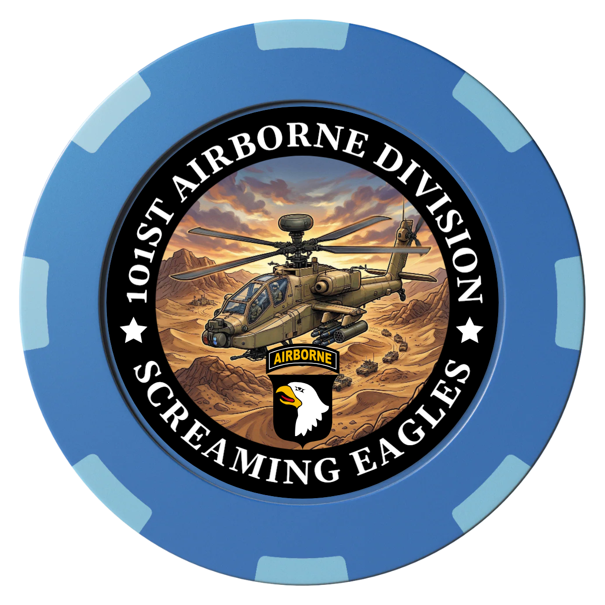 Army Airborne Clay Poker Chips - Blue / 8 Spot (2 Tone) / 40mm - Front