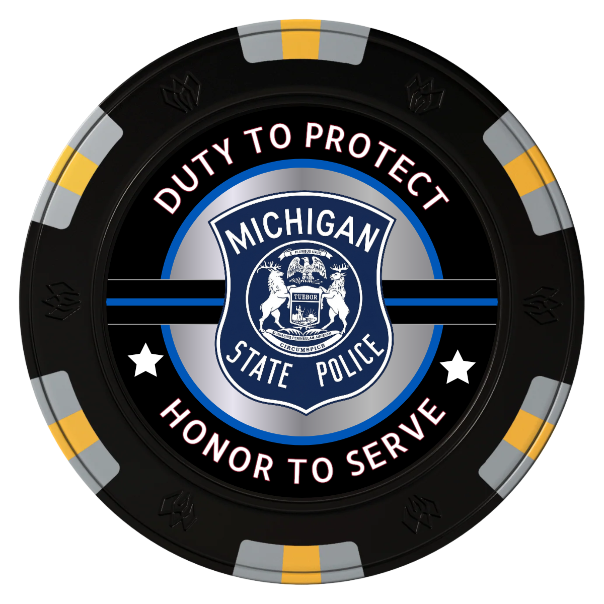 Police Department #01 Clay Poker Chips - Black / 6 Spot Gem / 40mm - Front