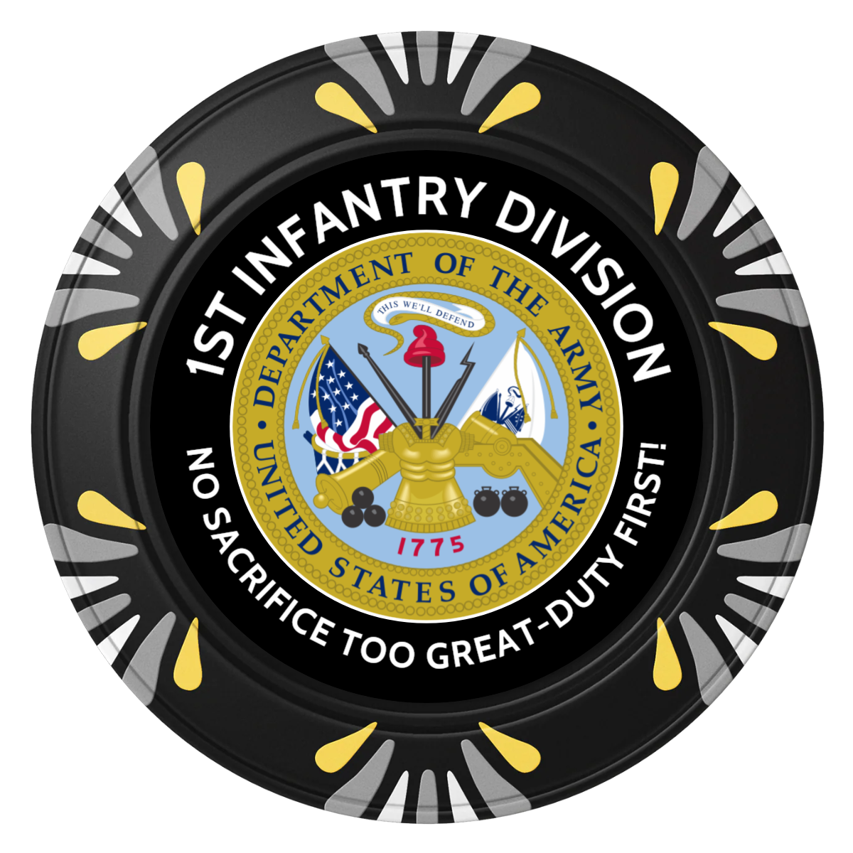 1st Infantry Division Clay Poker Chips - Black / Macau / 40mm - Back