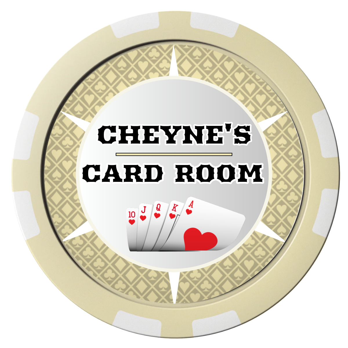 Cheyne's Card Room Composite Poker Chips - Ivory / 8 Stripe - Front