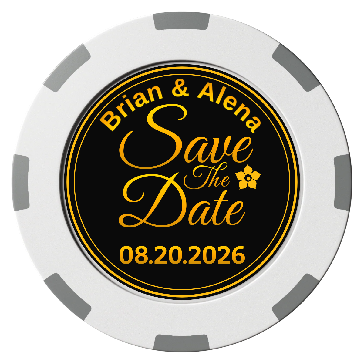 Save the Date Text Clay Poker Chips - White / 8 Spot (2 Tone) / 40mm - Front