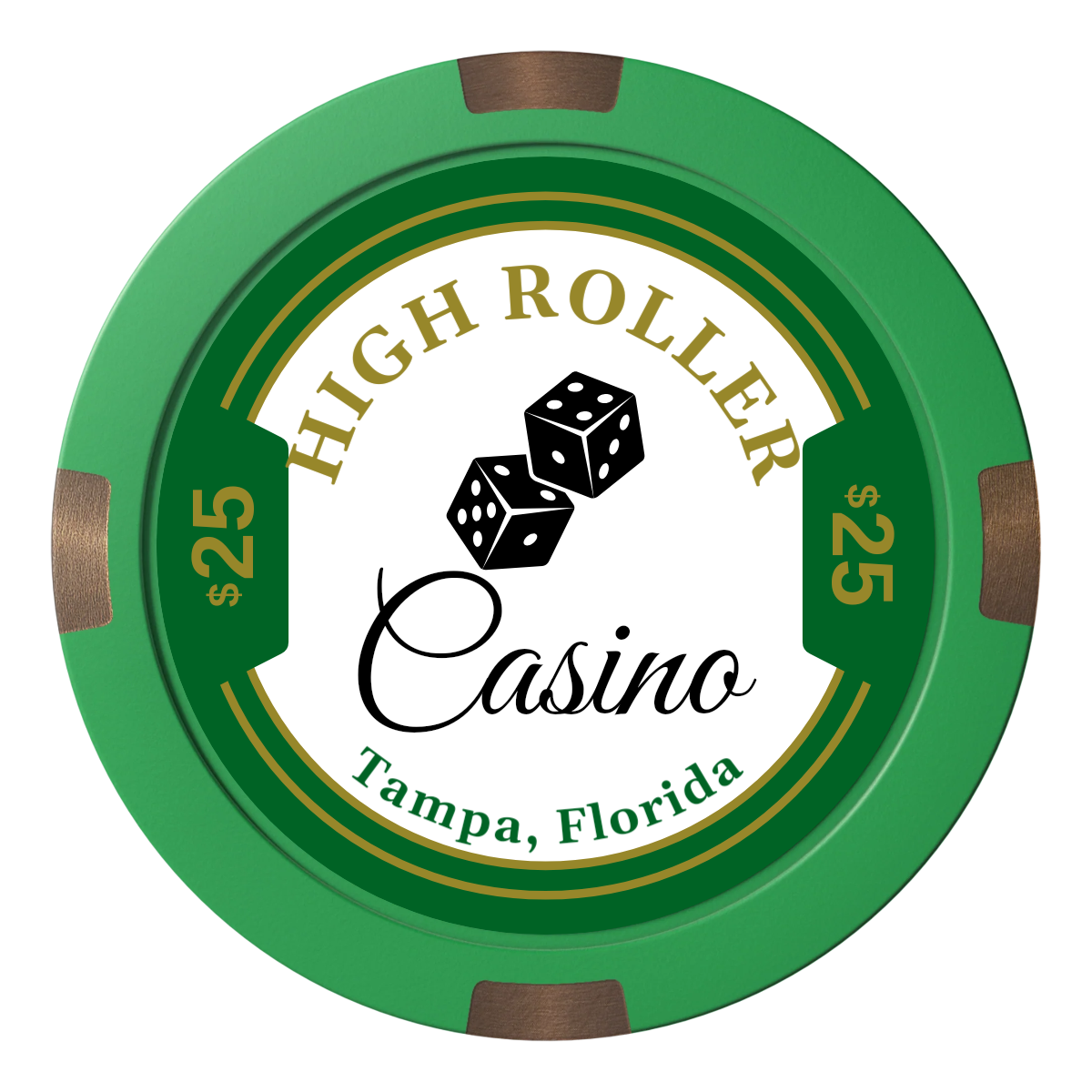 High Roller Casino Composite & Metal Hybrid Poker Chips - Green - Back