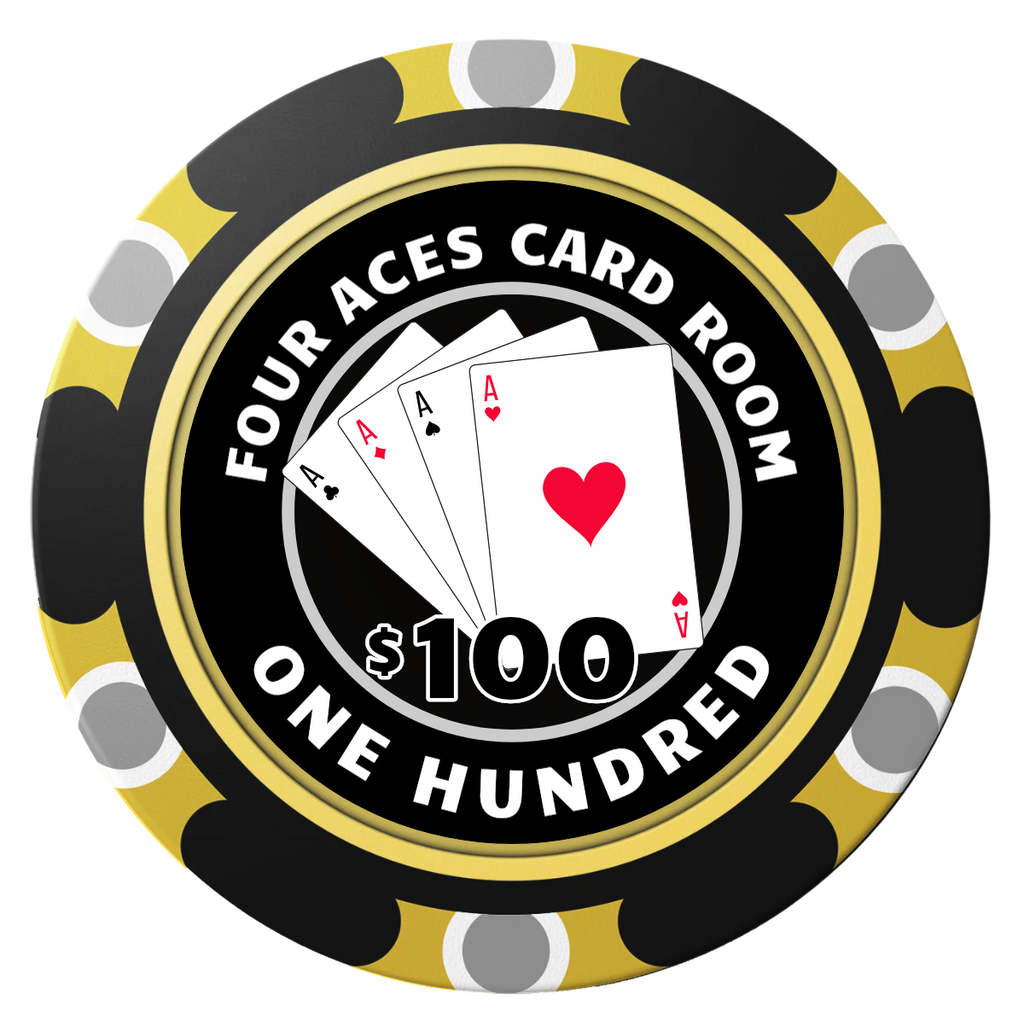 4 Aces Poker Room Clay Poker Chips - Black / Monte Carlo / 40mm - Back