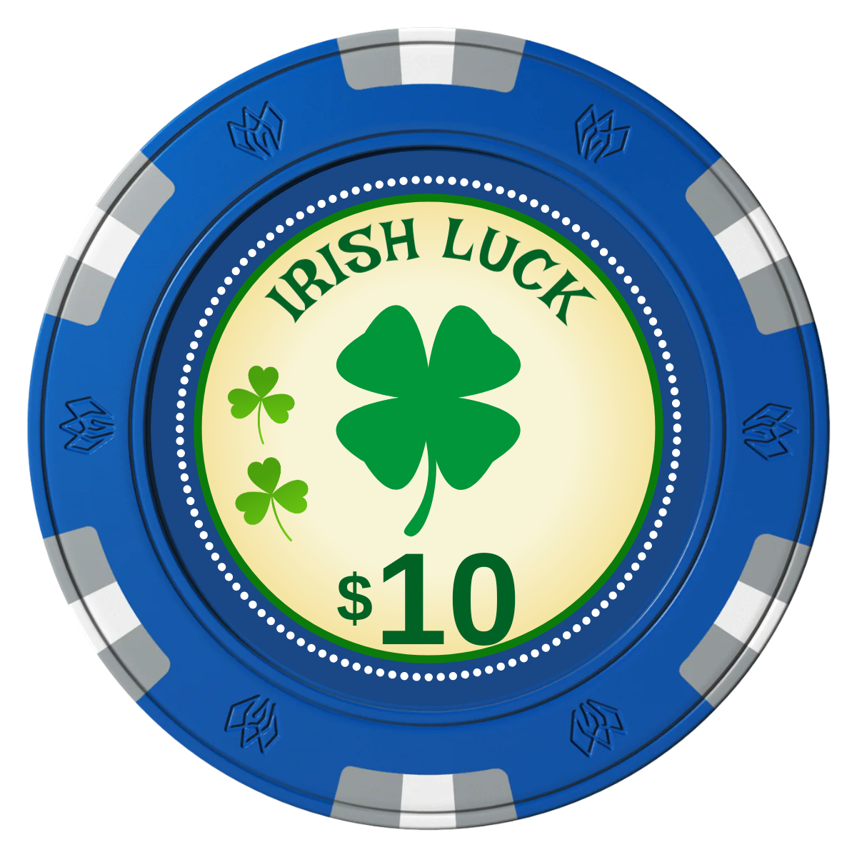 Irish Luck Clay Poker Chips - Blue / 6 Spot Gem / 40mm - Front