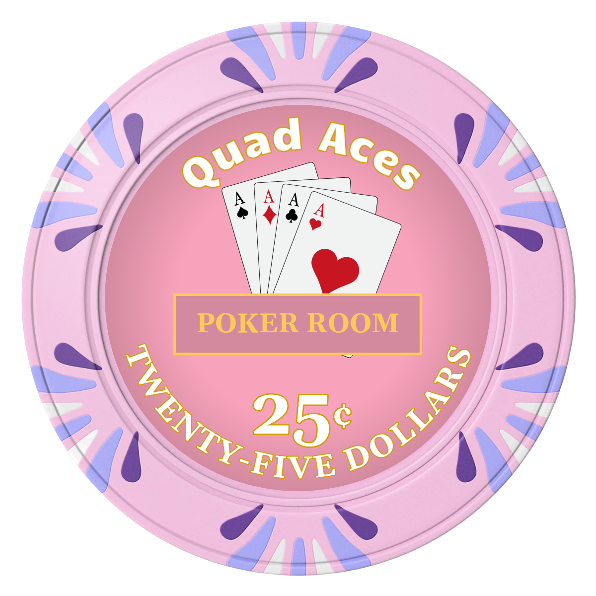 Quad Aces Clay Poker Chips - Pink / Macau / 40mm - Front