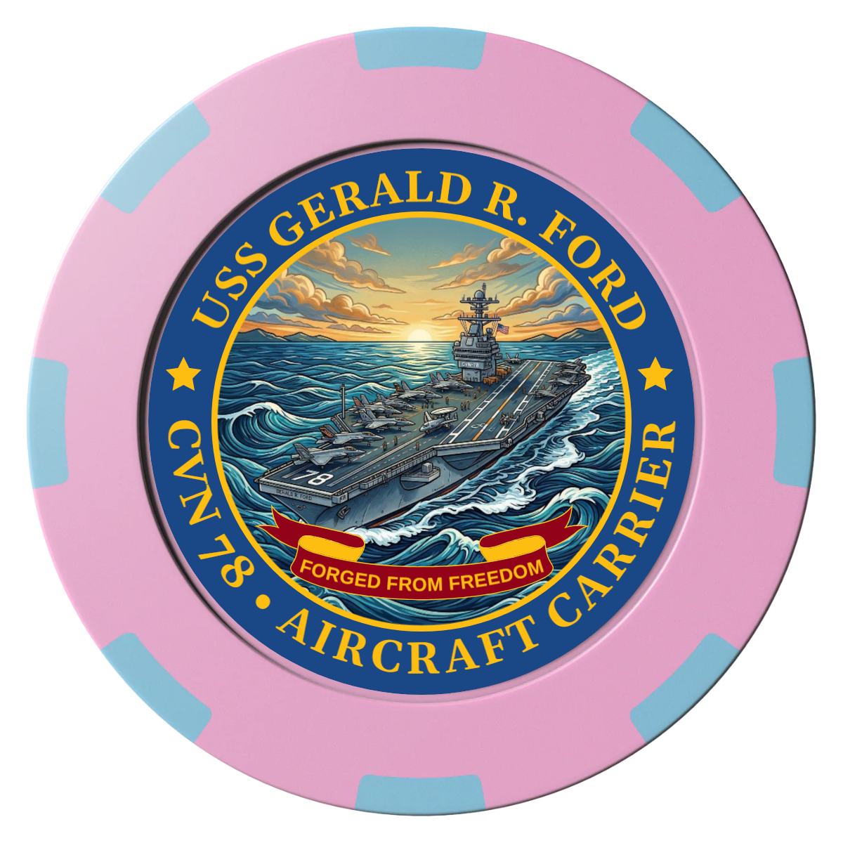 Navy USS Gerald Ford Clay Poker Chips - Pink / 8 Spot (2 Tone) / 40mm - Front