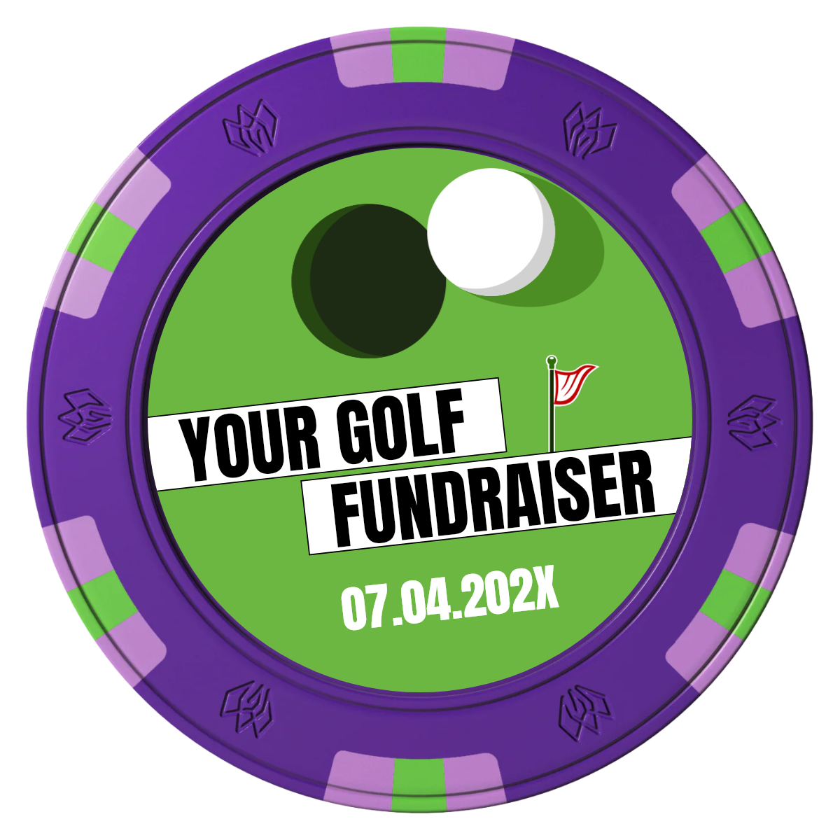 Putting Around Tournament Clay Poker Chips - Purple / 6 Spot Gem / 43mm - Front