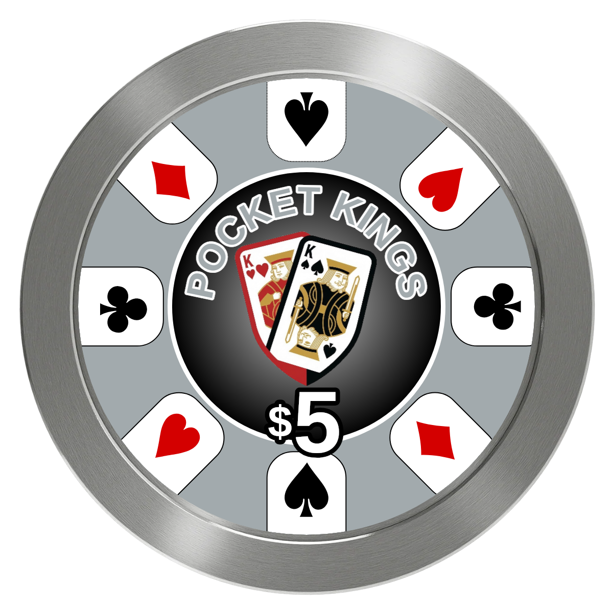 Pocket Kings Aluminum Poker Chips - Silver - Back