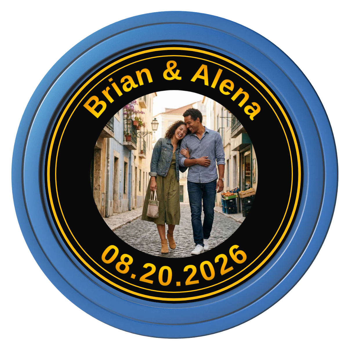 Save the Date Text Composite Poker Chips - Blue / Solid - Back