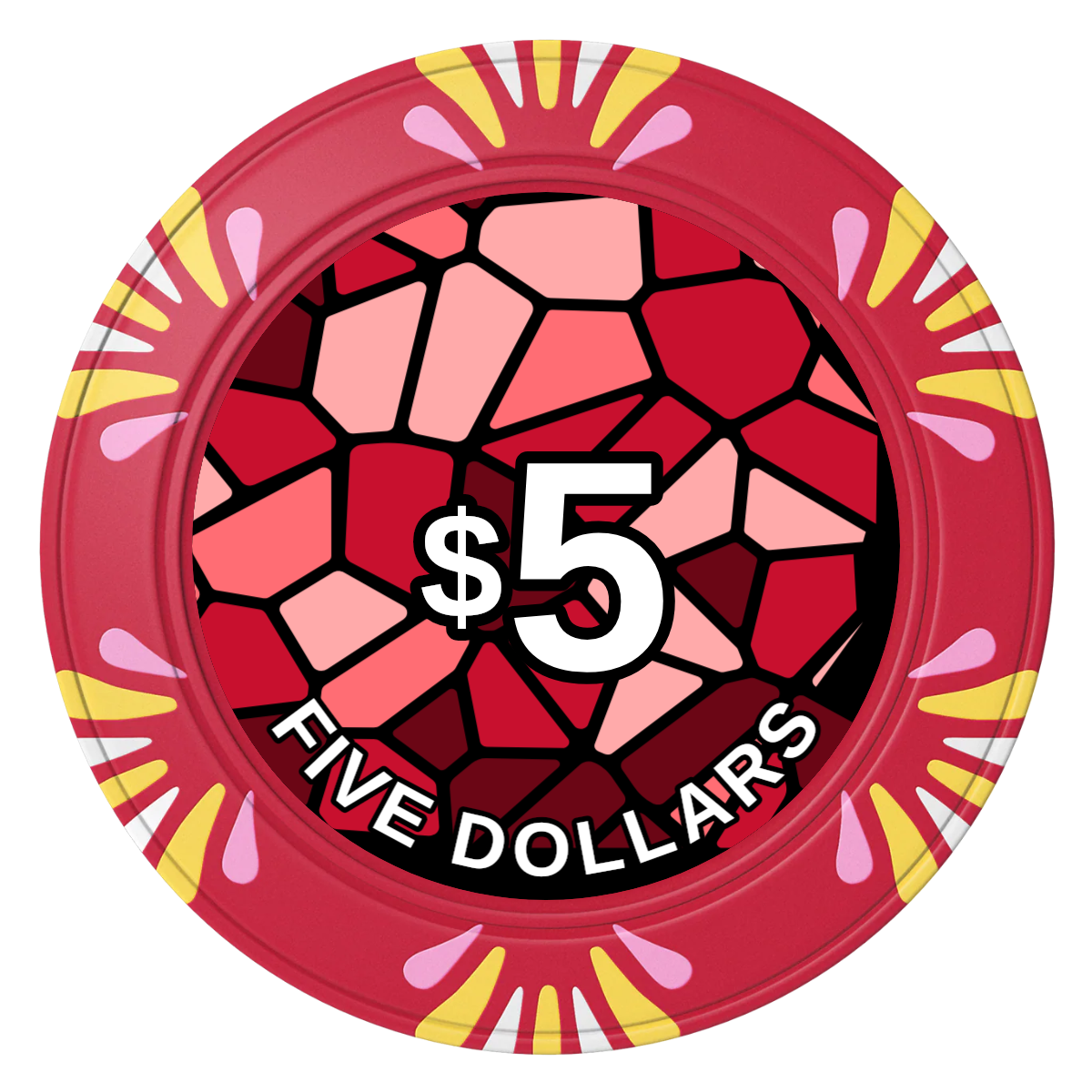 Stained Glass Clay Poker Chips - Red / Macau / 40mm - Front
