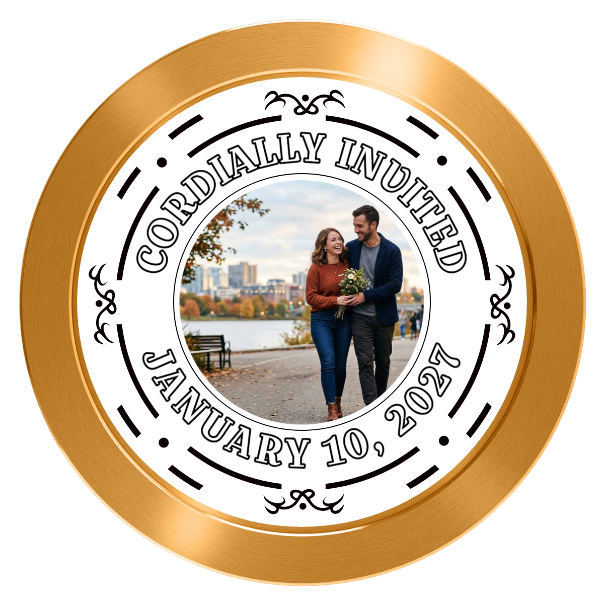 Save the Date Element Aluminum Poker Chips - Gold - Front