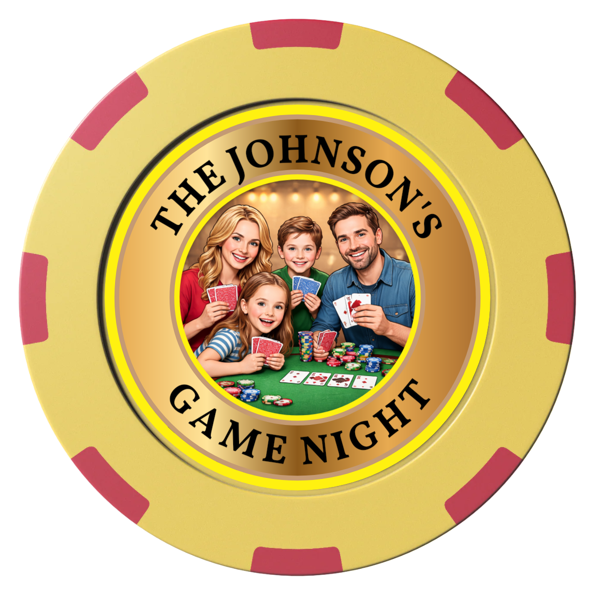 Family Game Night Clay Poker Chips - Yellow / 8 Spot (2 Tone) / 40mm - Front