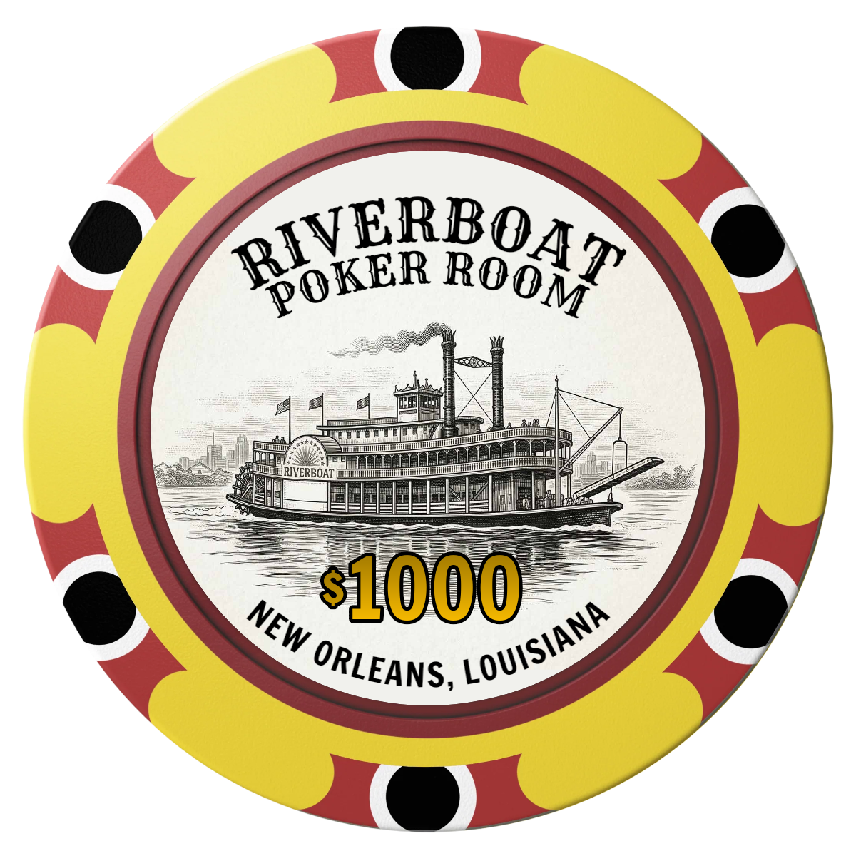 Riverboat Poker Room Clay Poker Chips - Yellow / Monte Carlo / 40mm - Front
