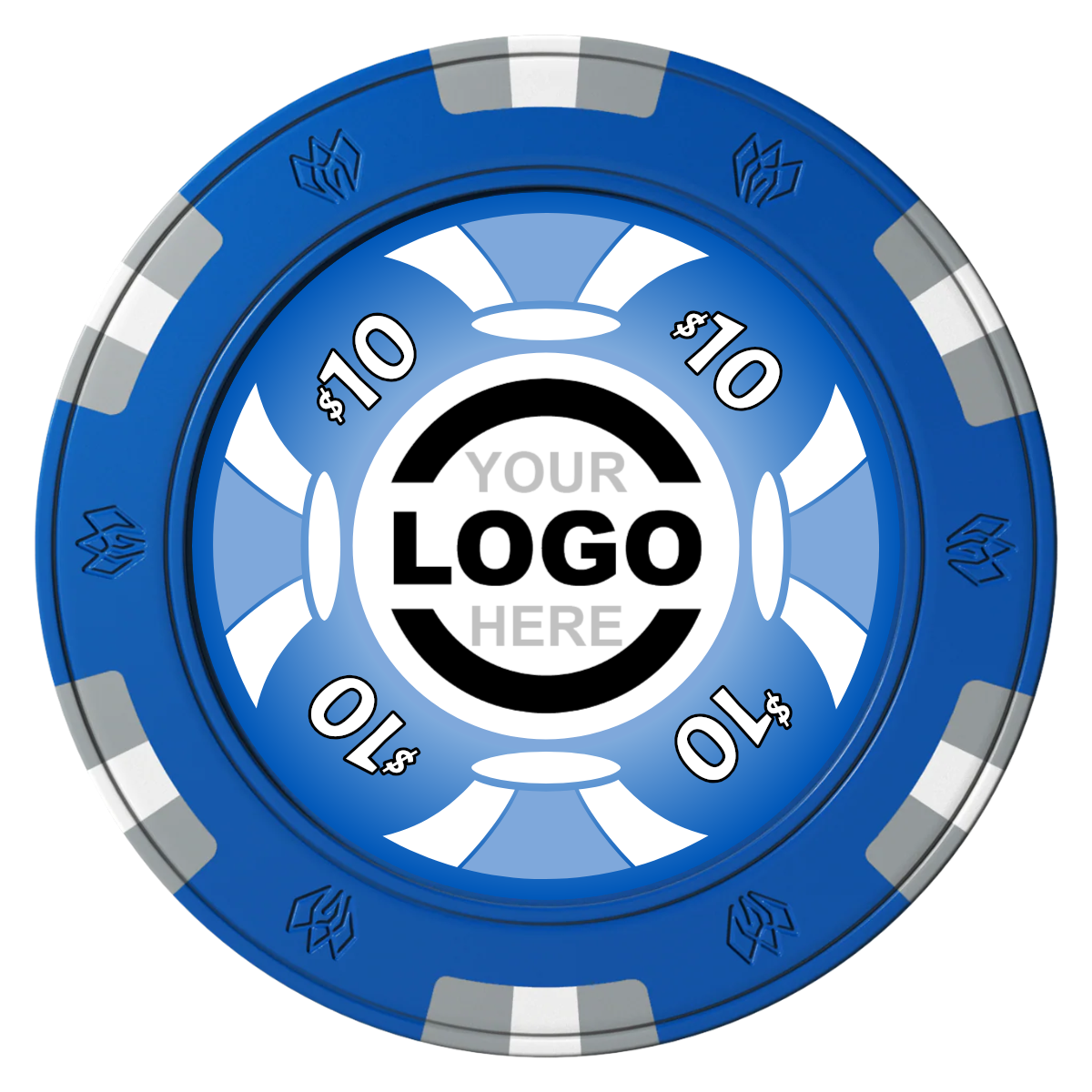 Alan Baker 4-2S A Clay Poker Chips - Blue / 6 Spot Gem / 40mm - Back