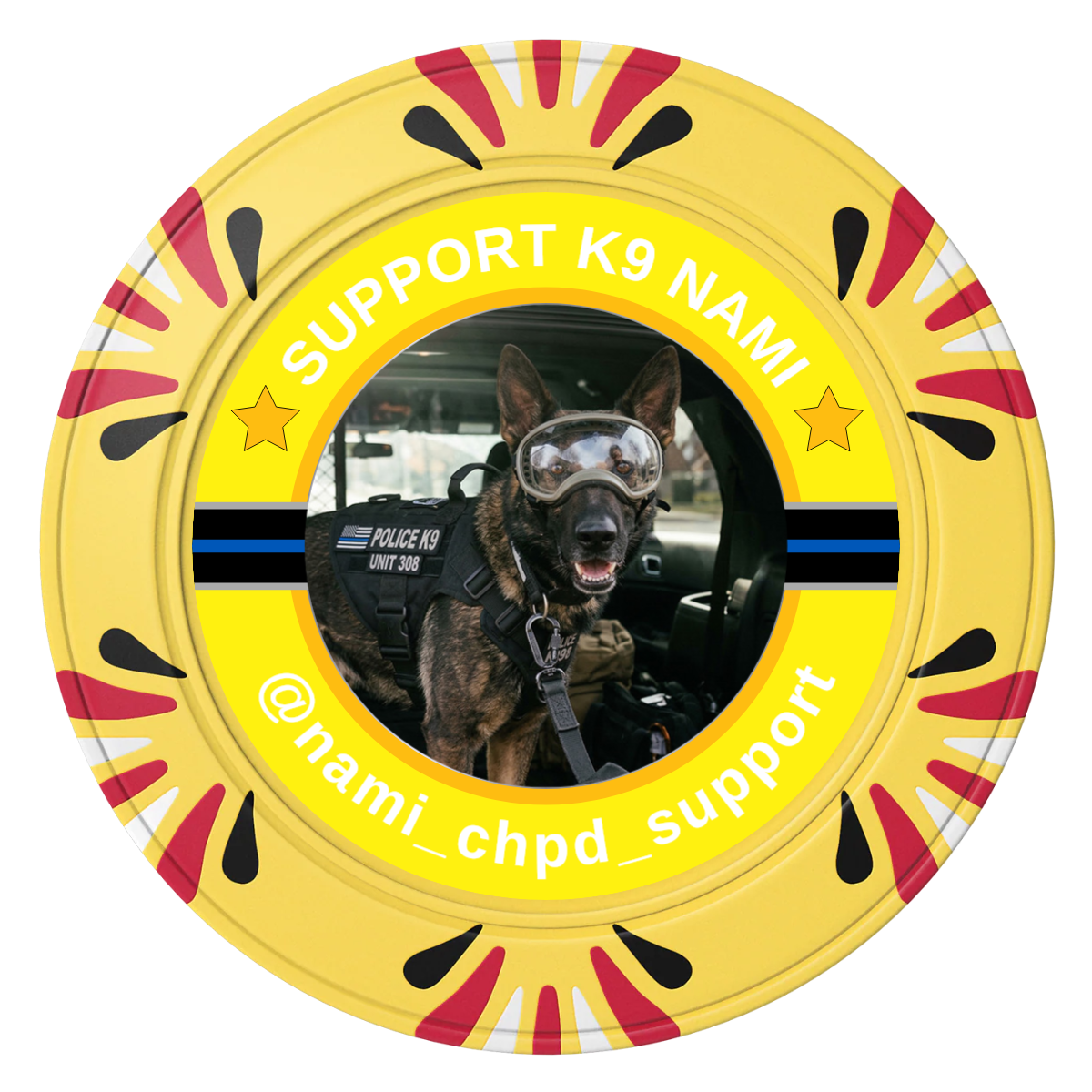 Police Department K9 #02 Clay Poker Chips - Yellow / Macau / 40mm - Front