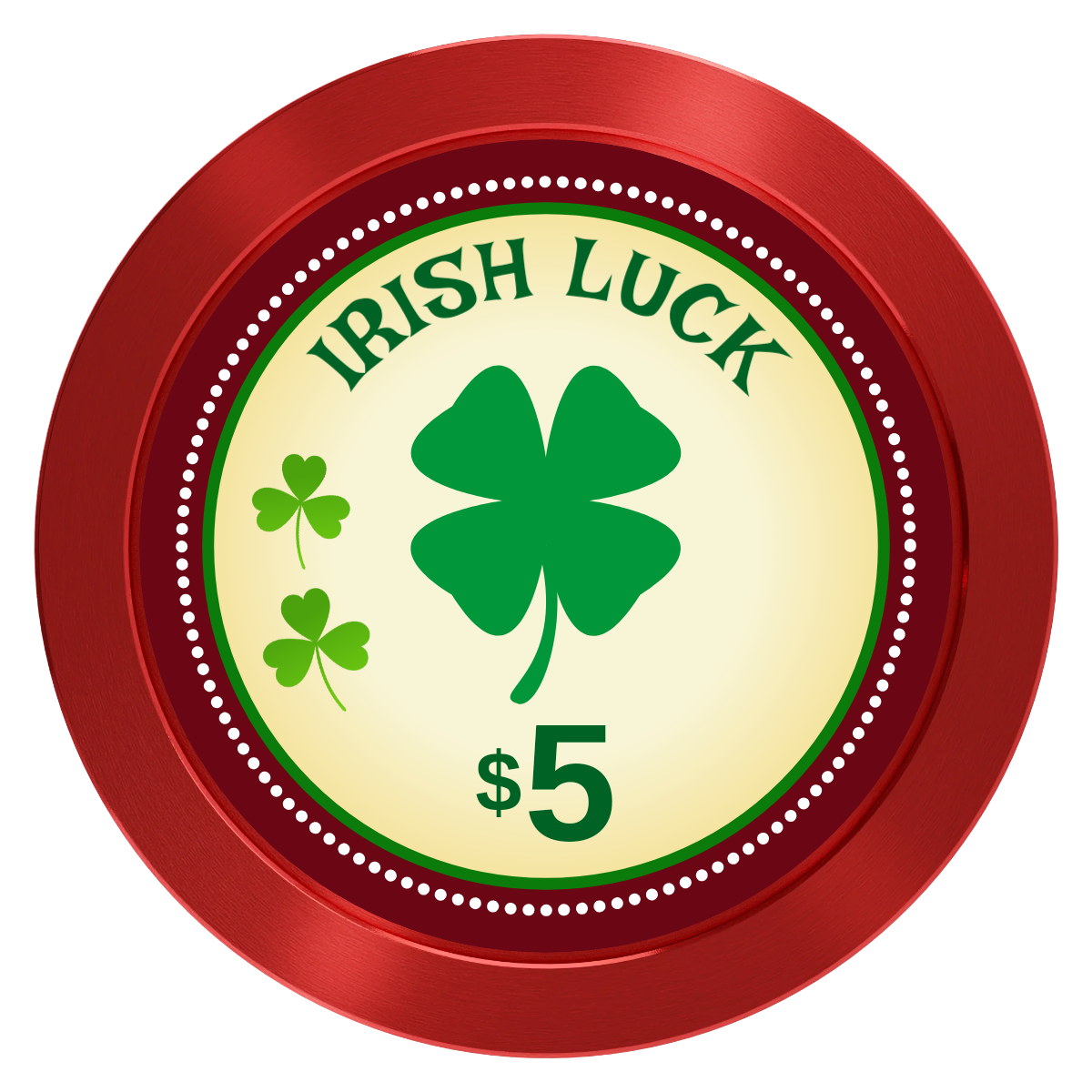 Irish Luck Aluminum Poker Chips - Red - Front