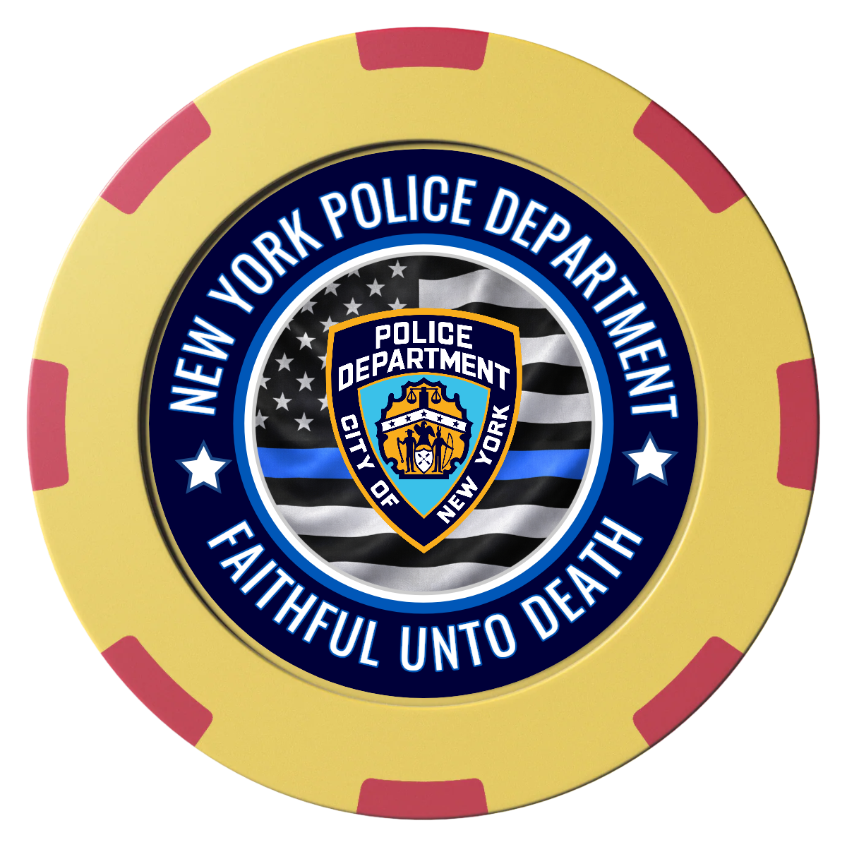 NYPD Safe and Fair Clay Poker Chips - Yellow / 8 Spot (2 Tone) / 40mm - Front
