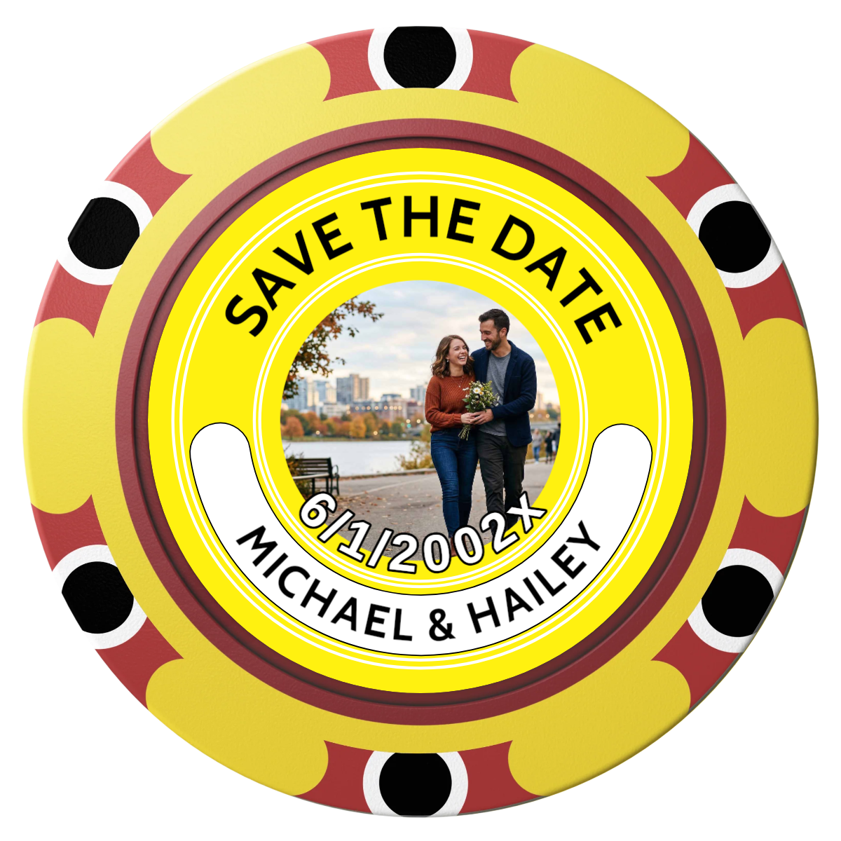 Save the Date Photo QR Code Clay Poker Chips - Yellow / Monte Carlo / 40mm - Front
