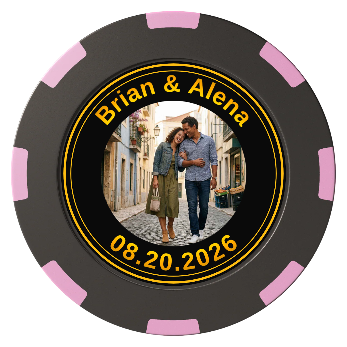 Save the Date Text Clay Poker Chips - Black / 8 Spot (2 Tone) / 40mm - Back