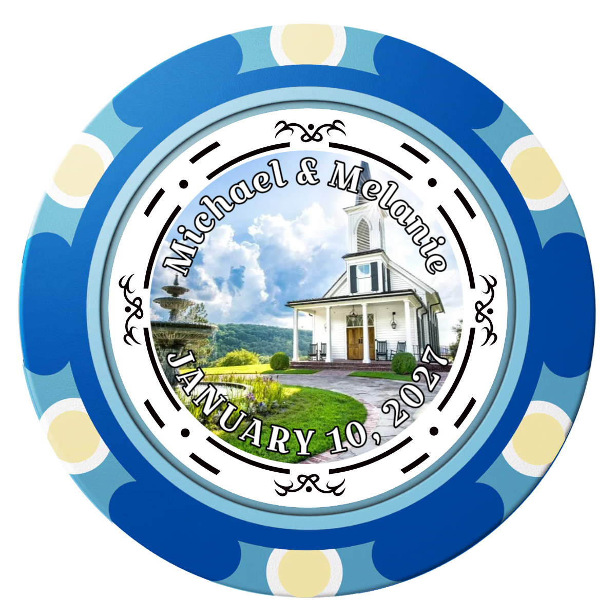 Save the Date Element Clay Poker Chips - Blue / Monte Carlo / 40mm - Back
