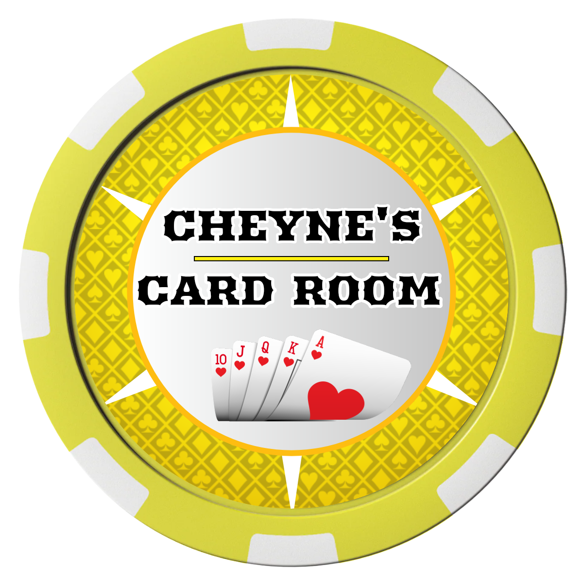 Cheyne's Card Room Composite Poker Chips - Yellow / 8 Stripe - Front