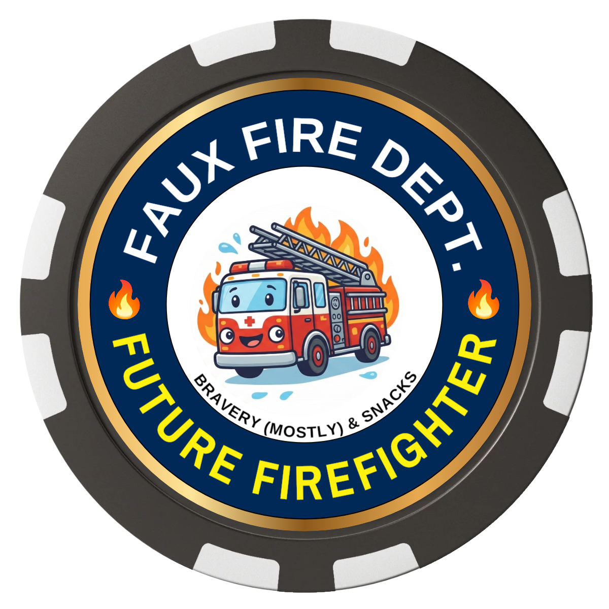 Future Firefighter Composite Poker Chips - Black / 8 Stripe - Front