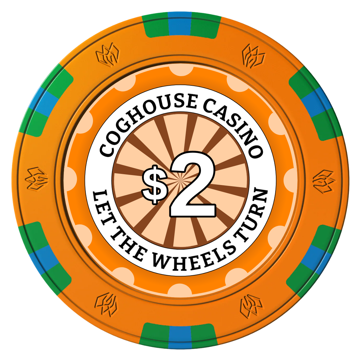 Cog House Clay Poker Chips - Orange / 6 Spot Gem / 43mm - Front