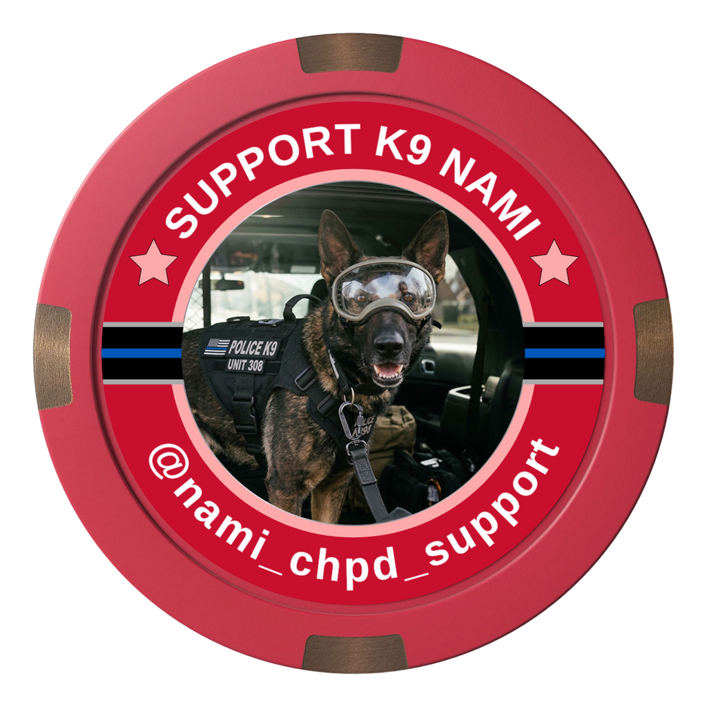 Police Department K9 #02 Composite & Metal Hybrid Poker Chips - Red - Front