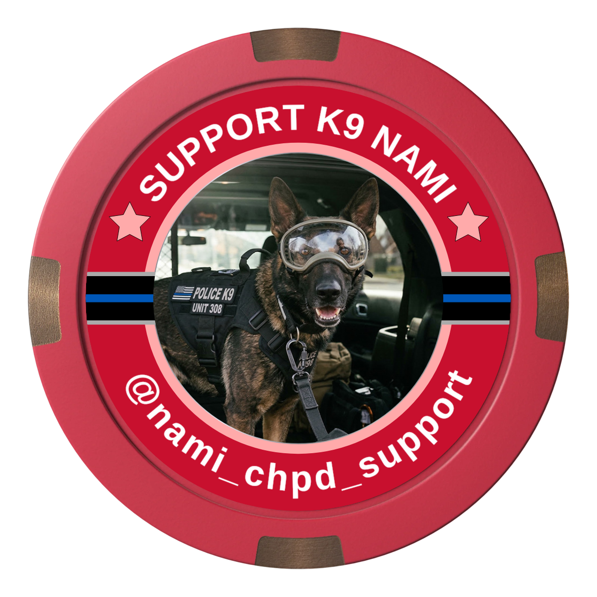 Police Department K9 #02 Composite & Metal Hybrid Poker Chips - Red - Front