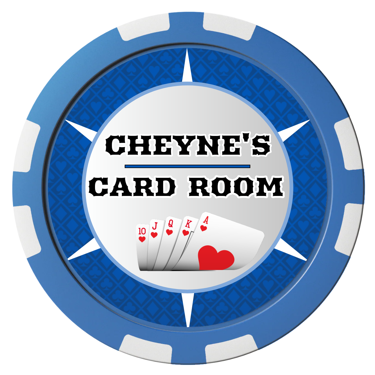 Cheyne's Card Room Composite Poker Chips - Blue / 8 Stripe - Front