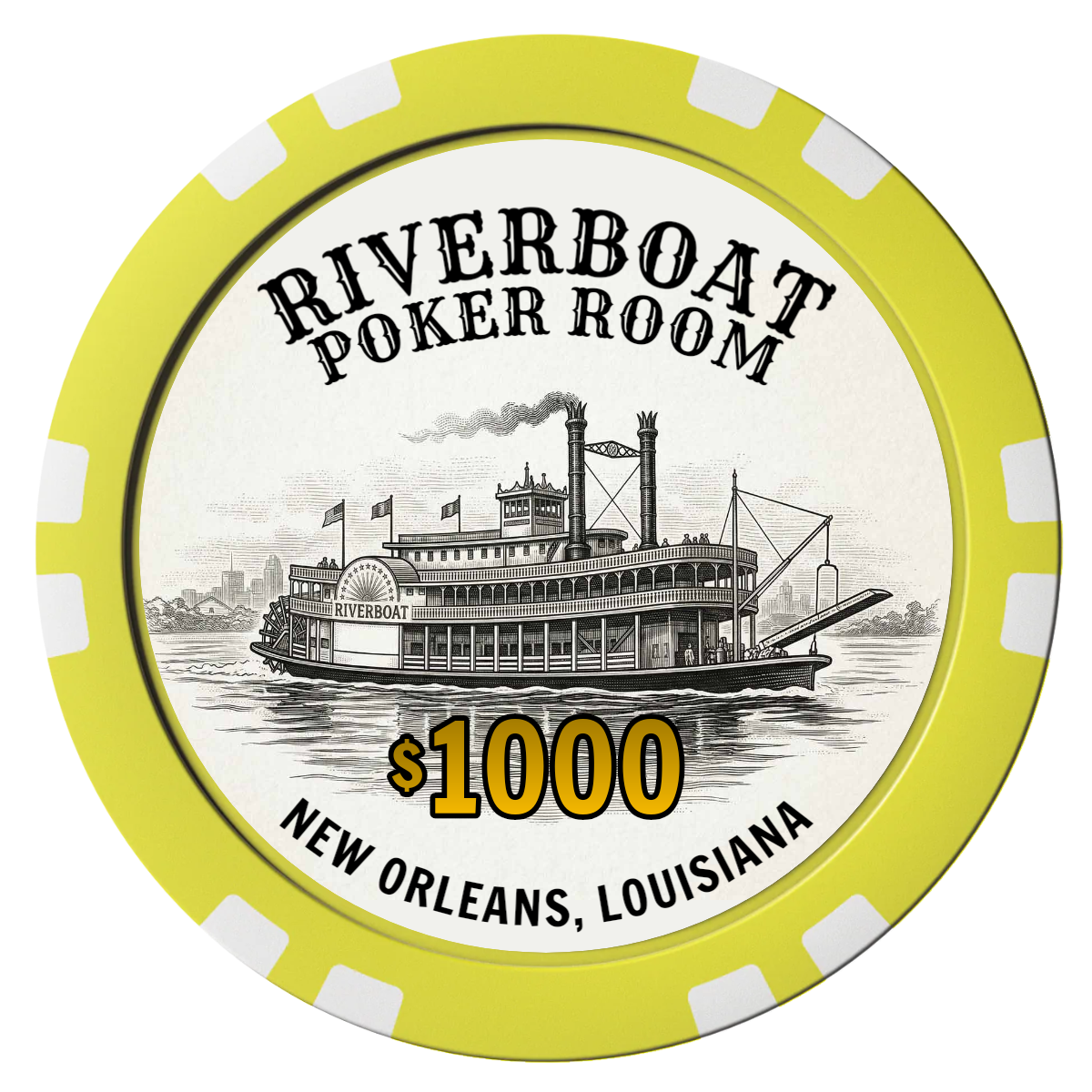 Riverboat Poker Room Composite Poker Chips - Yellow / Double Stripe - Front